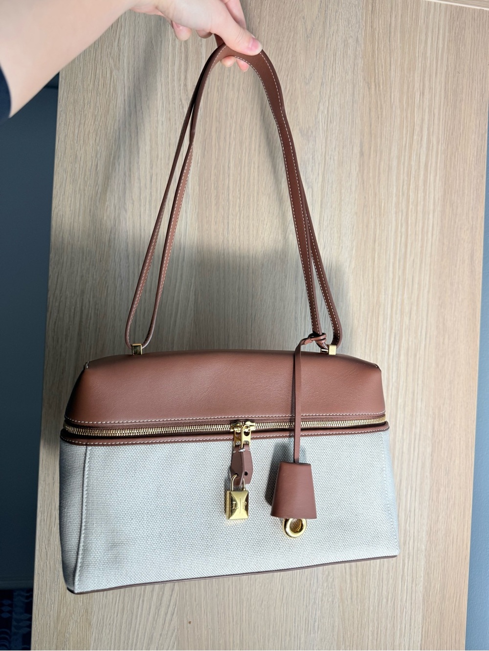 Loro Piana Extra Bag L27 in Natural Canvas and Saddle Leather
